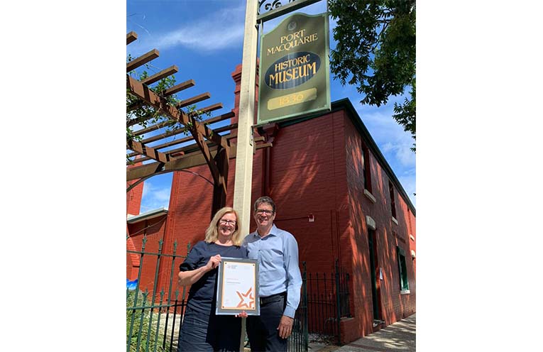 Curator Debbie Sommers and Port Macquarie MP Rob Dwyer following the museum’s recent Tourism Awards win. Photo: supplied.