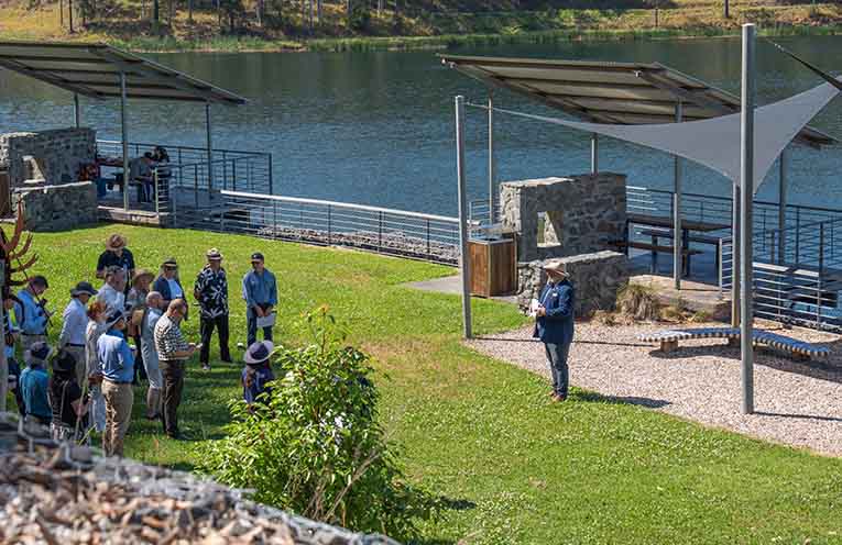 Mayor Adam Roberts with council staff and guests at the Cowarra Off-Creek Storage Dam. Photos: PMHC.