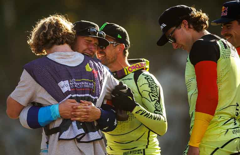 It was an emotional World Cup win for both Luke Meier-Smith and his brother and fellow rider, Remy. Photo: courtesy @svenmartinphoto.