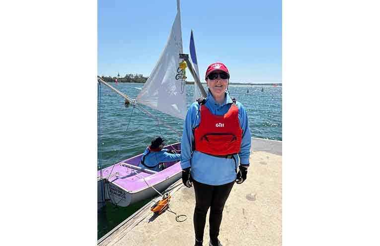 Kathryn Stephens ready to sail while her Guide Dog ‘Nessy’ stays on land. Photos: Pauline Cain.