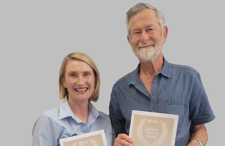 Port Macquarie’s Pete Bain receives the Kellion Victory Medal for 60 years living with type-1 diabetes.