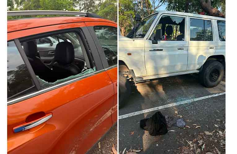 Two of the cars owned by PMBH nurses that were damaged as they worked the night shift. Photos: supplied.