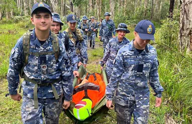 Young AAFCs learning rescue techniques at a bivouac. Photo: supplied.