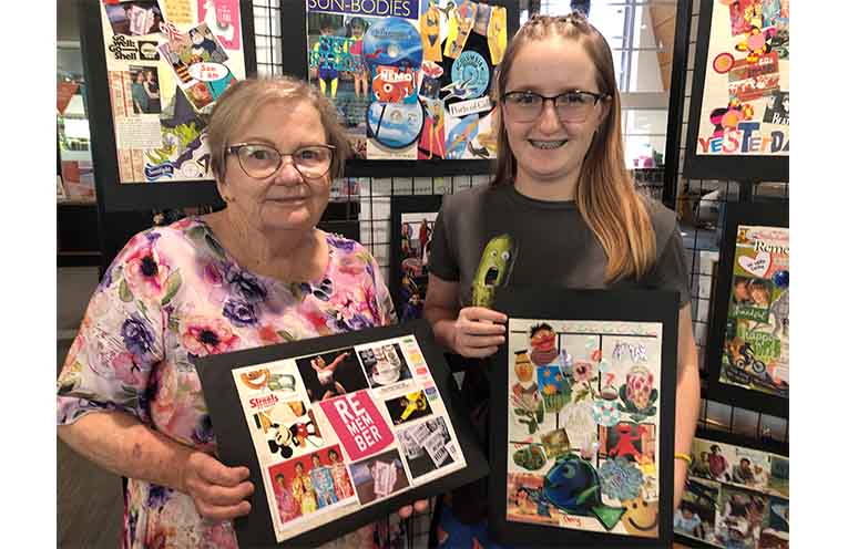 Karen Karta and Kelli Williams at the opening of ‘Living Life in Colour’ at the Port Macquarie Hastings Library. Photo: Pauline Cain.