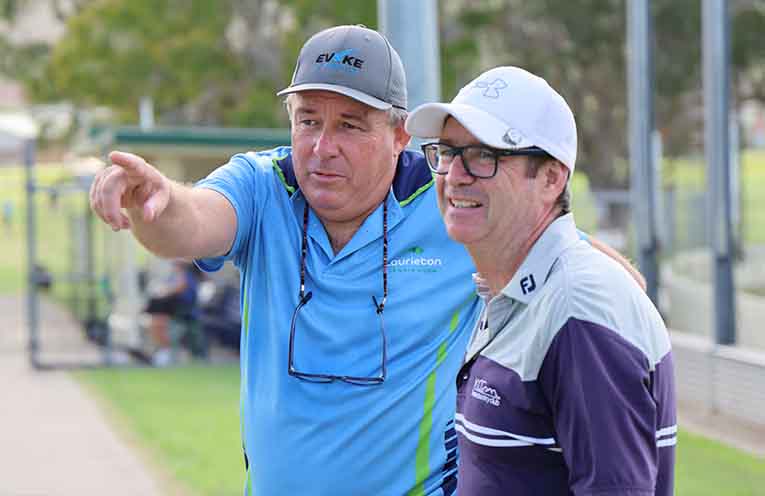 Blair Maxwell from Laurieton Tennis Club and Port Macquarie MP Robert Dwyer.