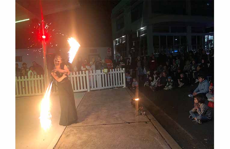 Tortuga’s Phoebe Ayla and her fire show on Clarence Street Stage.