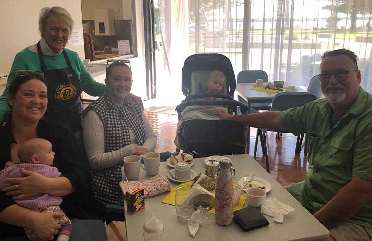 CWA member, Robyn Baker, with her son, her granddaughters and grandchildren, who popped in to see Nan and enjoy CWA hospitality.