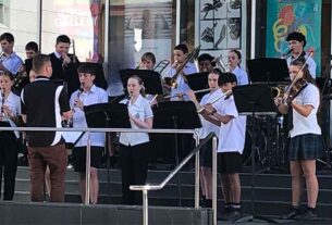 St Agnes’ Parish Secondary School bands entertained lunchtime crowds at The Glasshouse in Port Macquarie