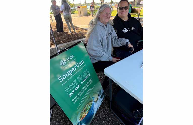 Helen and Troy Eggleton from ADRA (Adventist Development and Relief Agency) SouperVan in Wauchope, which provides free soups, buns and produce in Bain Park every Wednesday night.