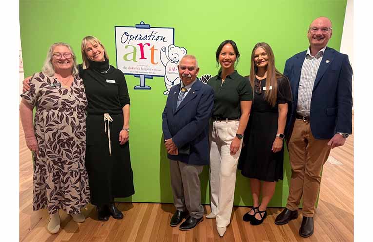 Operation Art Committee Chair Chris Avent, acting gallery curator Emma Dupaquier, Uncle Bill O’Brien, Chief Executive MNC Local Health District, Jill Wong, Operation Art Project Officer with The Arts Unit, NSW and Department of Education, Heidi Windeisin, and District Director of Clinical Acute Services with MNC Local Health District, Joshua Freeman. Photo: Pauline Cain