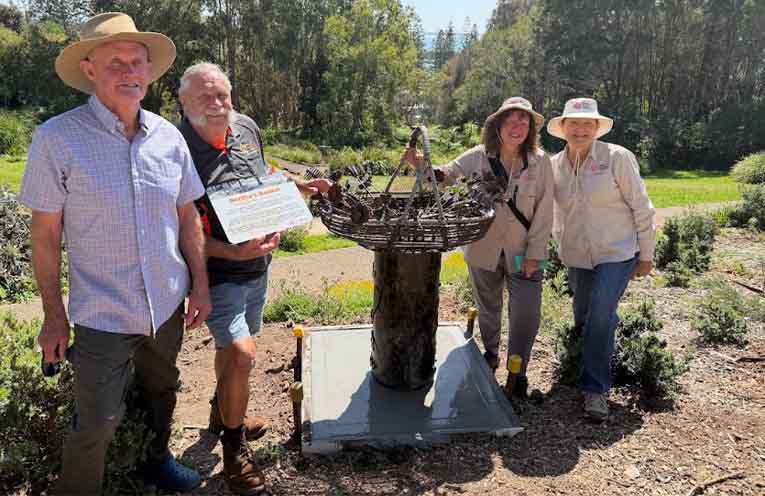 Peter Hennessey, Allan Bruhn, Karen Hall and Di Davison at the installation of Bertha’s Basket. Photo: Pauline Cain.