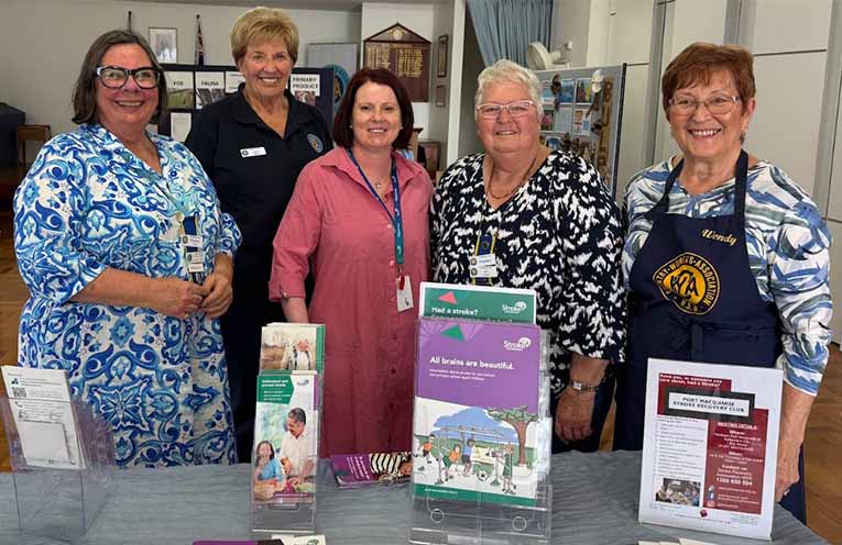 CWA Port Macquarie members Pauline Cain and Lynn Moore, the Stroke Foundation’s Amy Jennings, president Jill Adams, and Wendy Evans. Photo: Pauline Cain.