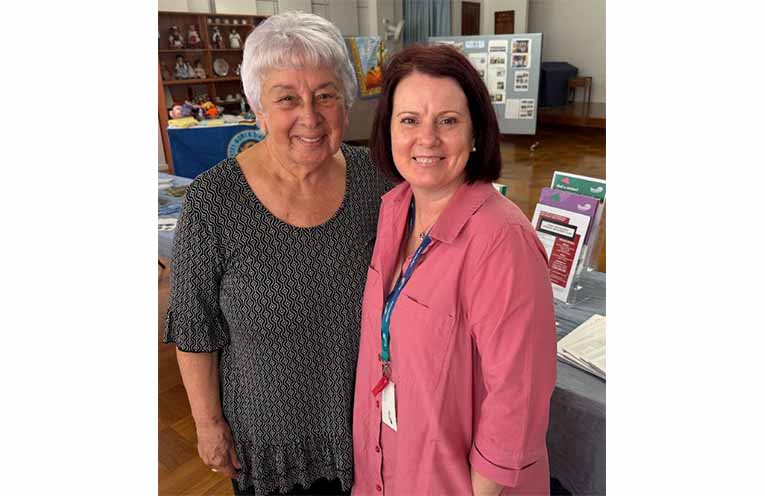Elsie, a recent stroke survivor visiting from the Central Coast, with Amy Jennings from the Stroke Foundation. Photo: Pauline Cain.