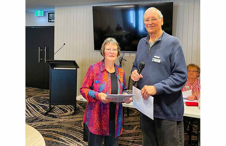 The club’s newest member Robyn Oliver is welcomed by president William Quaglio. Photo: Supplied.