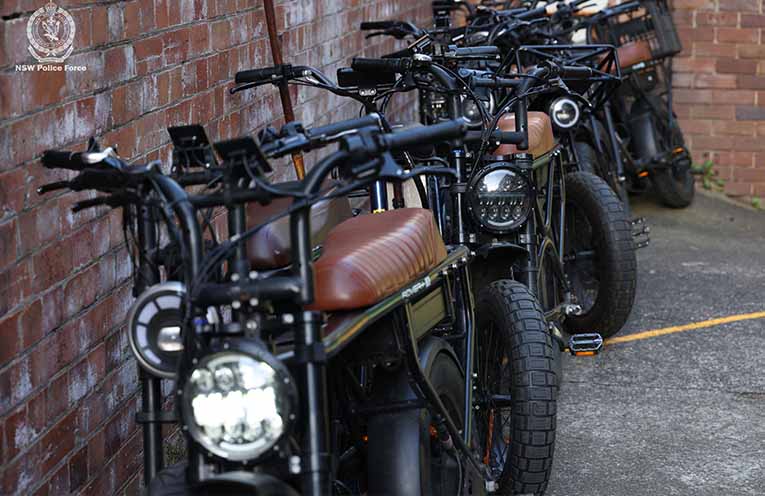 The first operation targeting illegal e-bikes, in Sydney’s Northern Beaches area, saw 36 e-bikes seized. Photo: NSW Police Force.