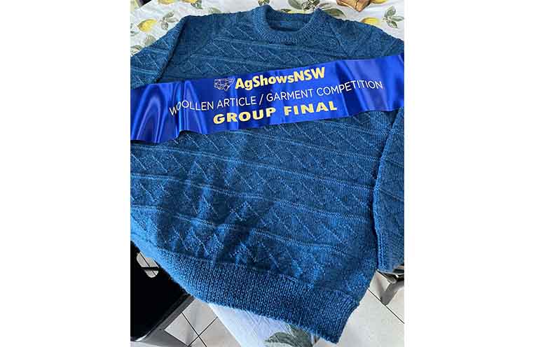 A knitted jumper made by Lake Cathie’s Joy Pengilly. Photo: Supplied.